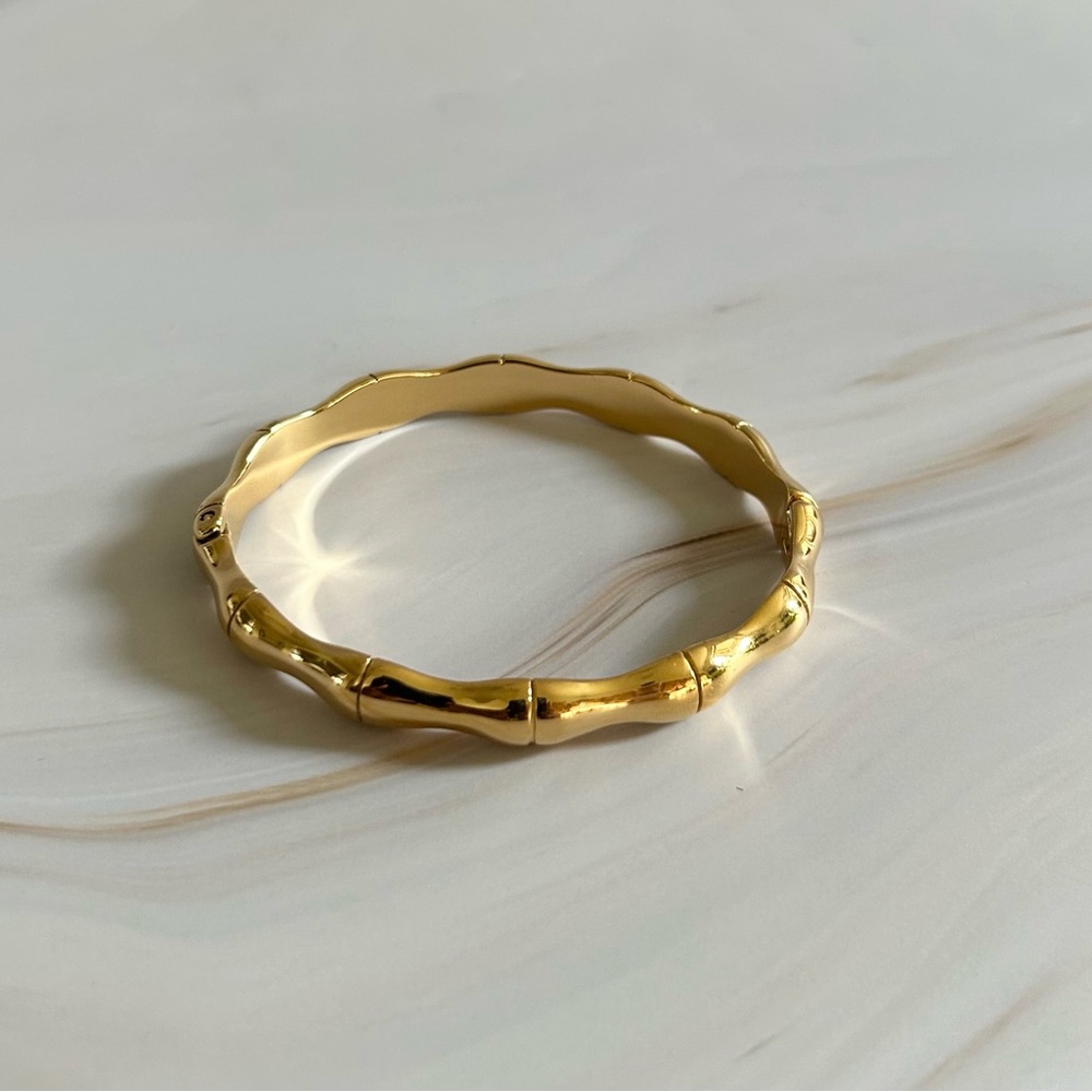 18K Gold stainless steel Bamboo-Style Women's Bangle Bracelet